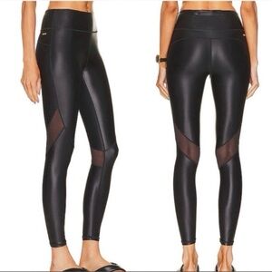 ***NWT*** Alala Black Shiny Captain’s Ankle Luxury Leggings w/Black Mesh Panel
